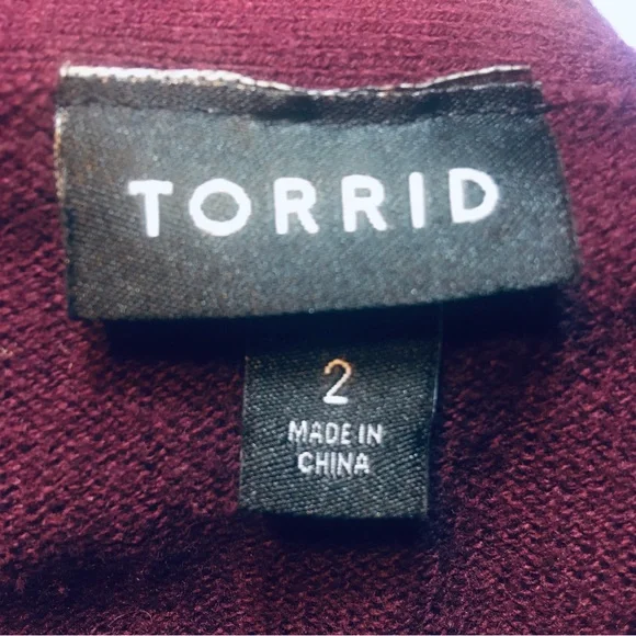 Torrid Sweater Lace Trim V-Neck Plus 2 2X 18 20 Burgundy + Black Cotton Acrylic - Picture 7 of 8